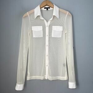 Monteau Sheer Mesh Shirt Juniors Size Small Cream Button Up Office Siren Top